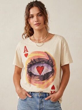 Jaded Gypsy Eye Heart Graphic Tee Distressed Boho Oversized Shirt Size L/XL